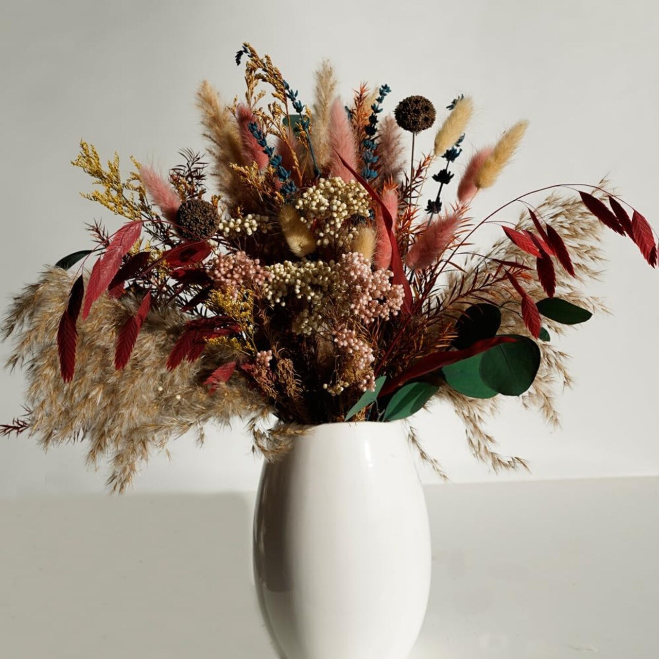 17" Natural Dried Pampas Grass Bouquet with Silver Dollar Leaves